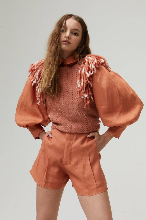 Frida Linen Shorts - Brick