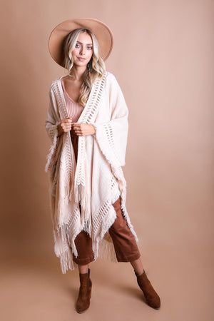 Open Work Frayed Border Bohemian Ruana