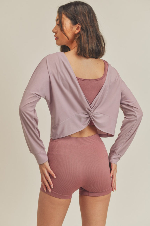 Long Sleeve Twist Back Crop Top