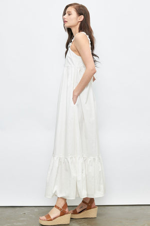 Ruffle Strap Long Dress with tie Back Detail