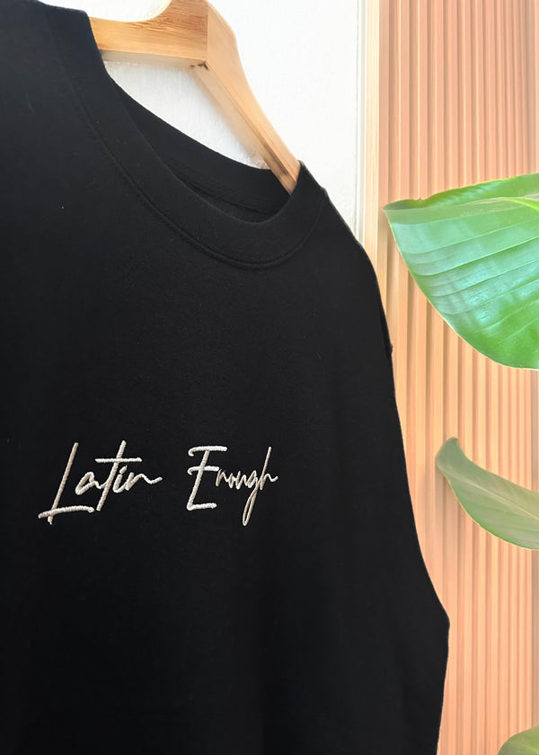 Black Embroidered Latin Crew
