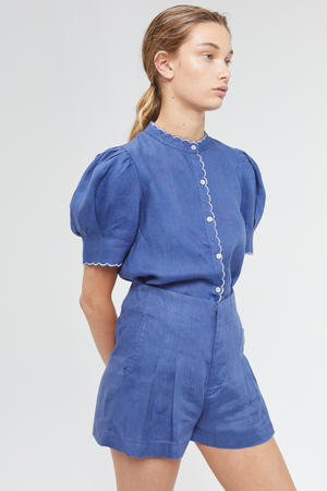 Frida Linen Shorts - Deep Blue