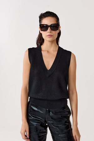 Preppy Lurex Knitted Vest - Black