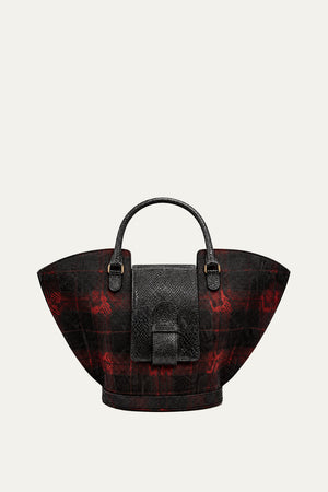 Abanico Large in Red Tartan/Black Leather
