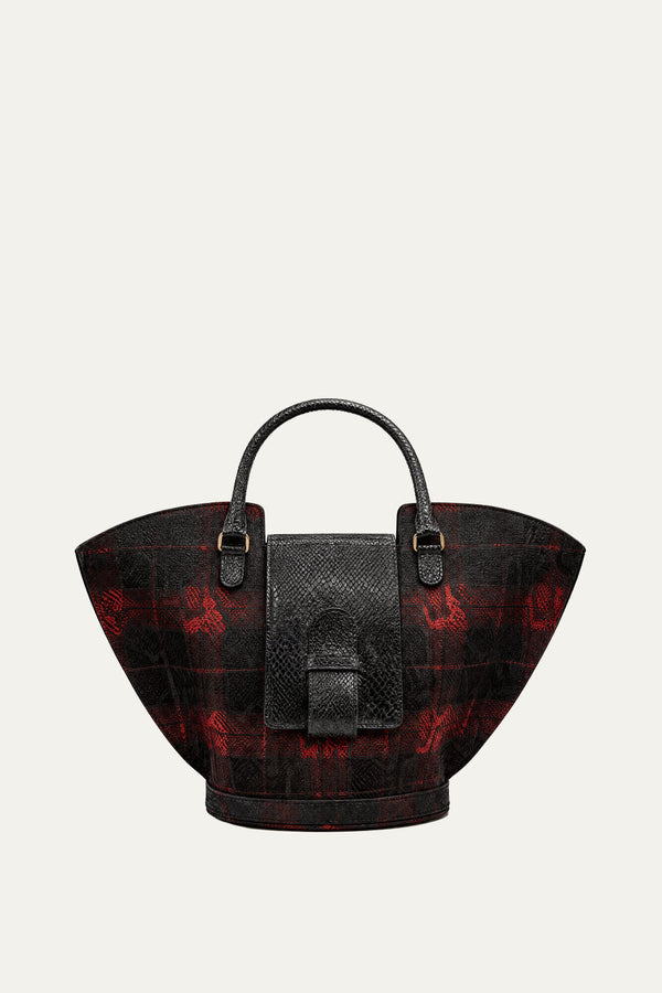 Abanico Large in Red Tartan/Black Leather