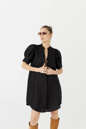 Athina Short Linen Dress - Black