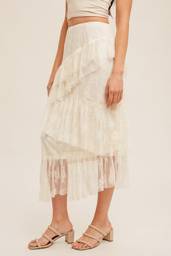 Asymmetrical Tiered Lace Skirt