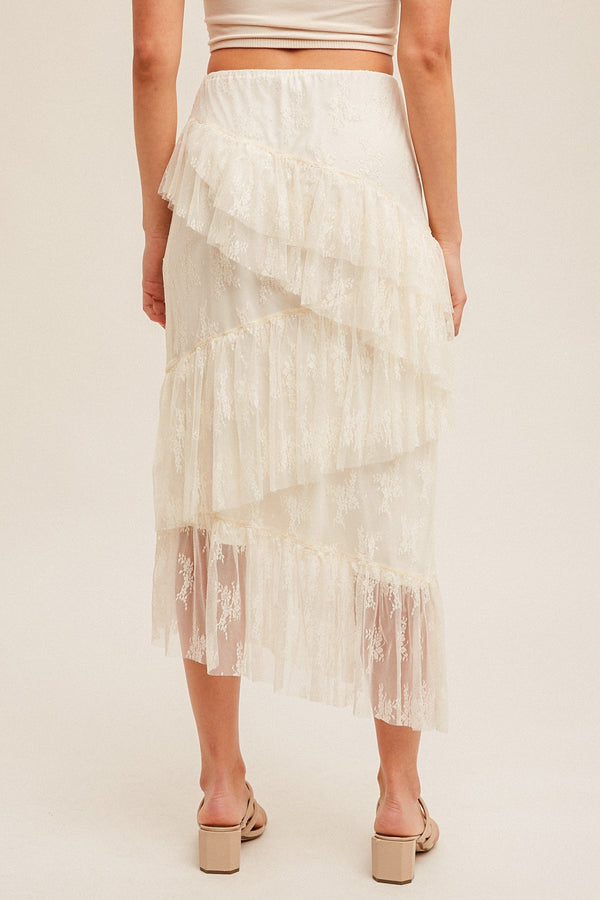 Asymmetrical Tiered Lace Skirt
