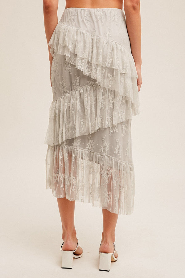 Asymmetrical Tiered Lace Skirt