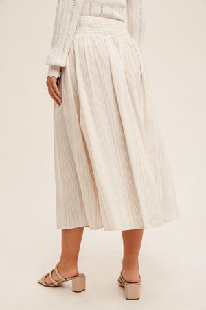 Button Front Striped Midi Skirt
