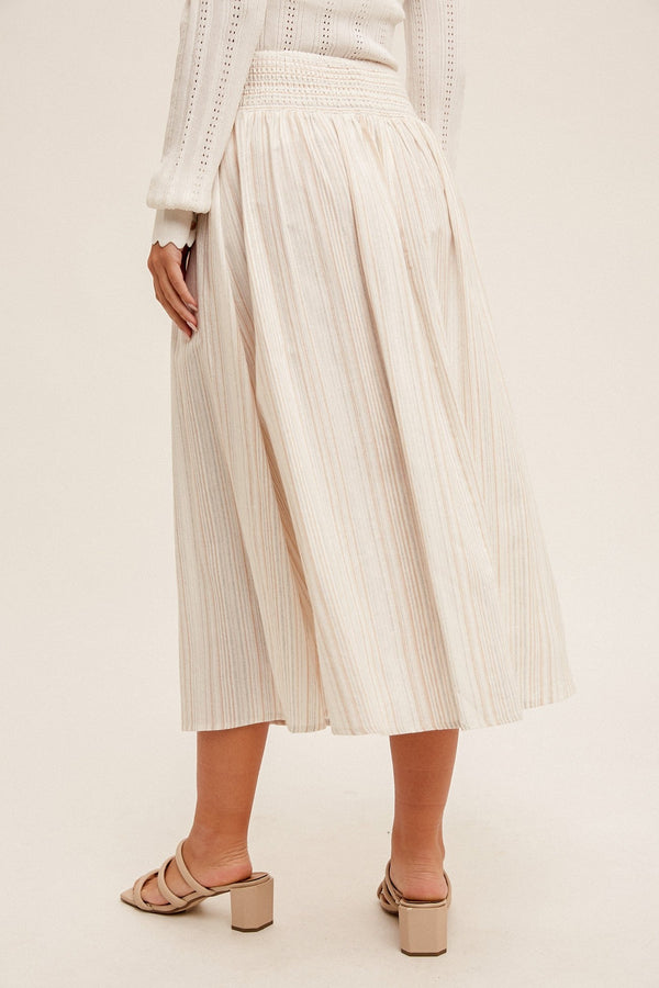 Button Front Striped Midi Skirt