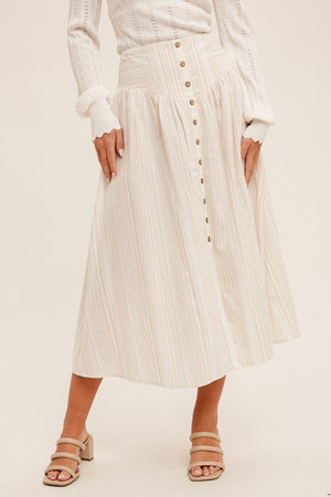 Button Front Striped Midi Skirt