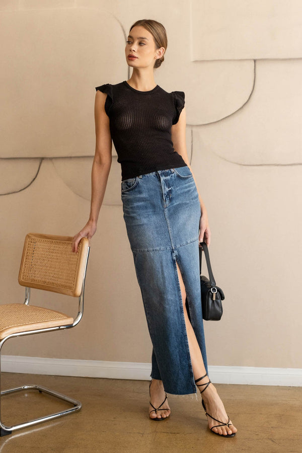 Ruffle Sleeve Crochet Knit Top