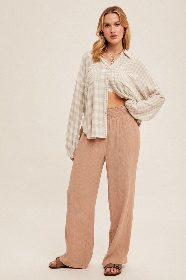 Crinkle Gauze Smocked Waist Lounge Pants