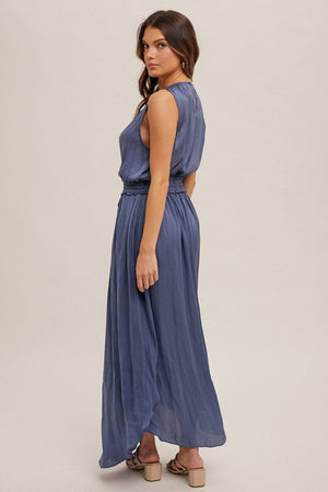 Surplice Neck Washed Satin Dress
