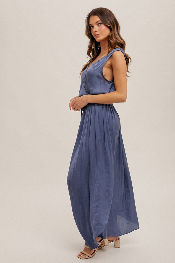 Surplice Neck Washed Satin Dress