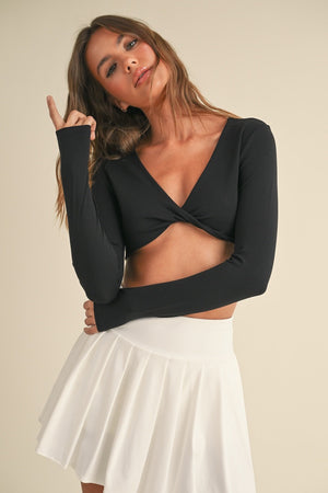 Twist Front Long Sleeve Crop Top