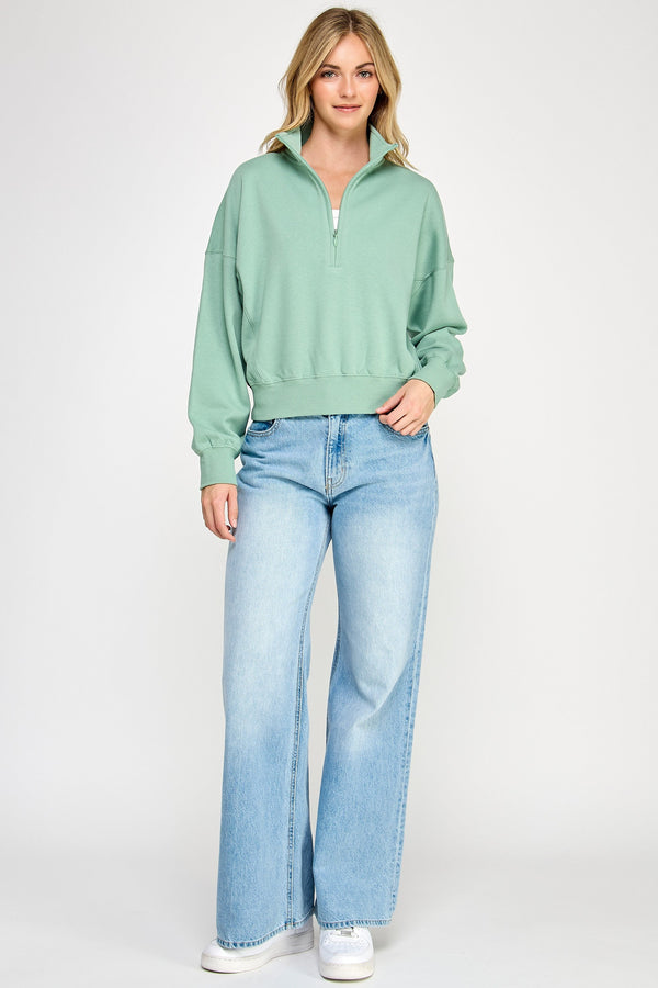 Fleece Comfy Hal Zip Sweatshirt With Mock Neckline