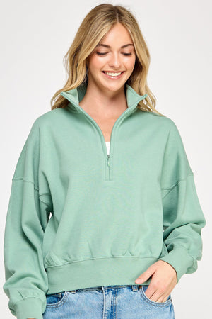 Fleece Comfy Hal Zip Sweatshirt With Mock Neckline