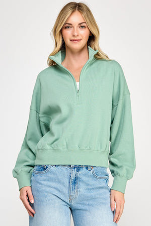 Fleece Comfy Hal Zip Sweatshirt With Mock Neckline