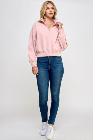 Fleece Comfy Hal Zip Sweatshirt With Mock Neckline