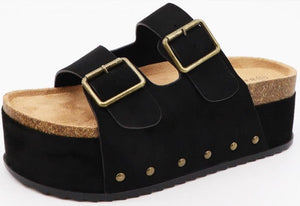 Platform heel slip on sandal