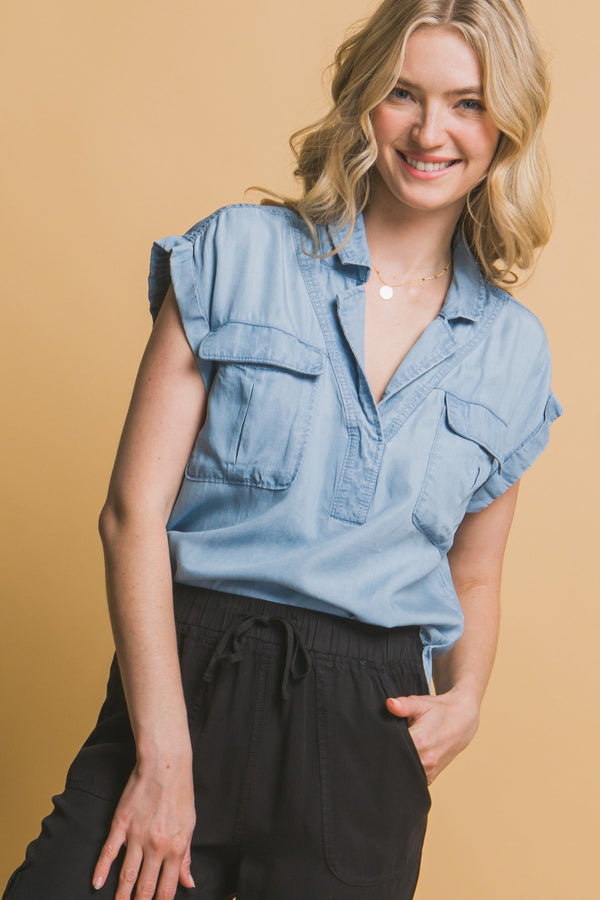 Casual Short Sleeve Tencel Top