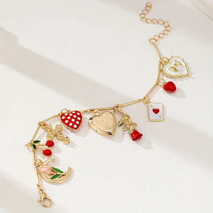 Cherry Strawberry Heart Charm Bracelet