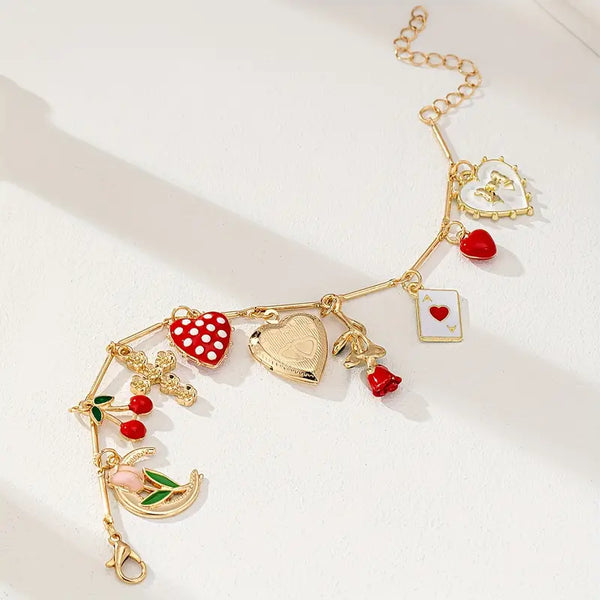 Cherry Strawberry Heart Charm Bracelet