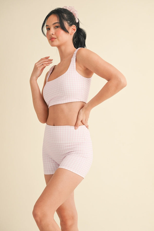 Gingham Print Ruched Bra Top