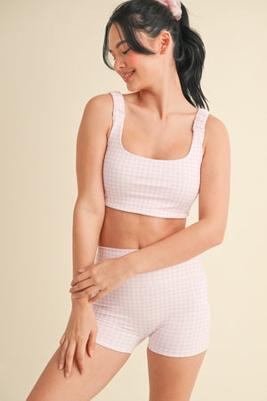 Gingham Print Ruched Bra Top