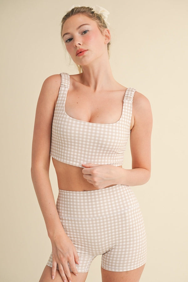 Gingham Print Ruched Bra Top