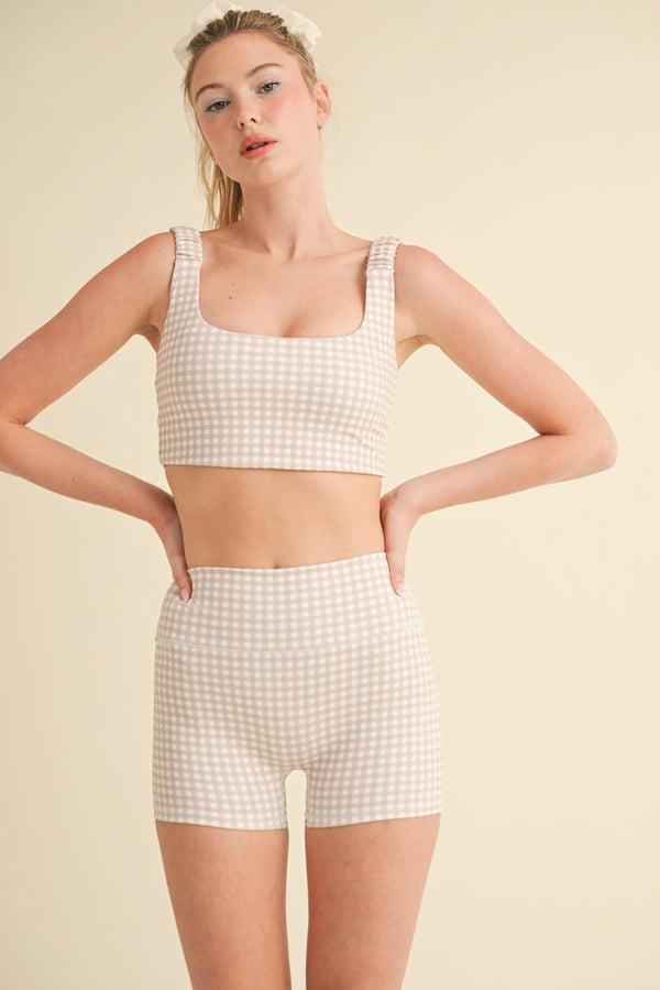 Gingham Print Ruched Bra Top