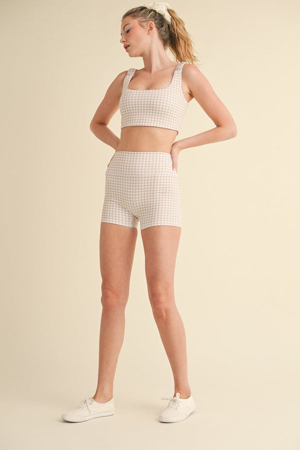 Gingham Print Ruched Bra Top
