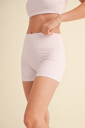 Gingham Print Mid Rise Mini Shorts