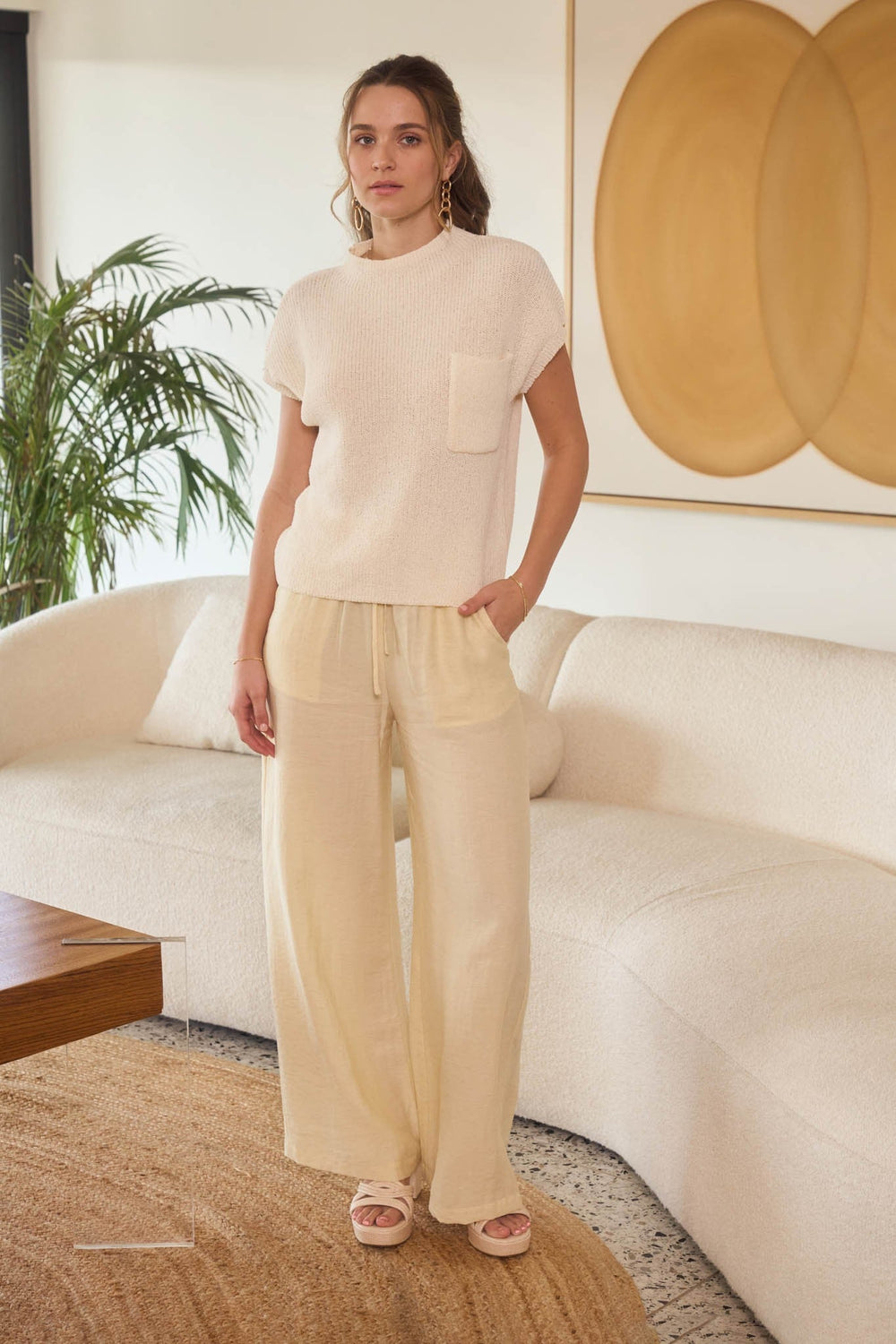 Mock Neck Short Sleeve Pocket Detail Sweater Top