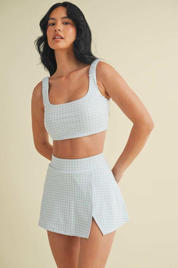 Gingham Print Ruched Bra Top