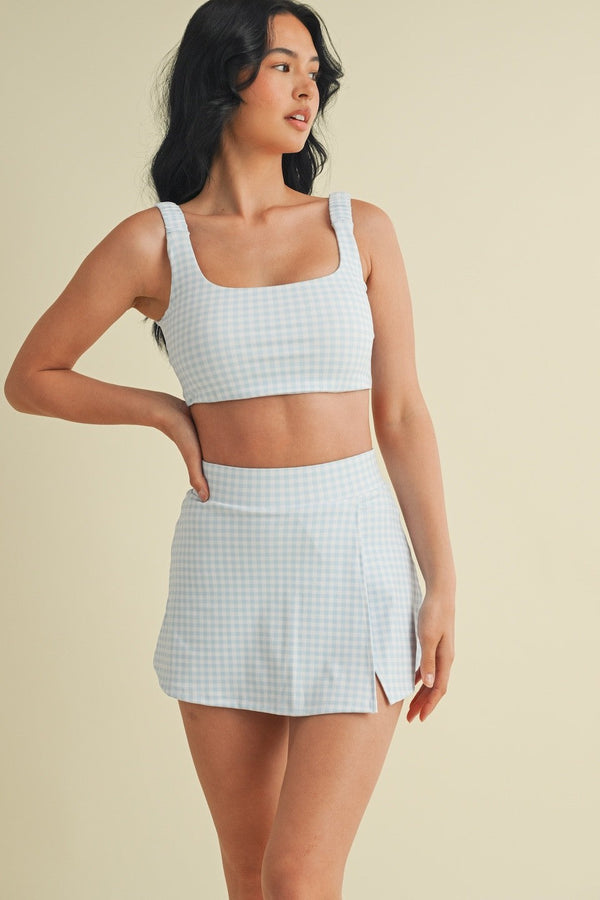 Gingham Print Ruched Bra Top