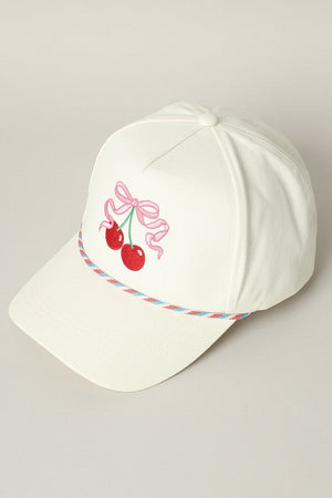 Cherry Ribbon Image Embroidery 5 Panel Trucker Hat
