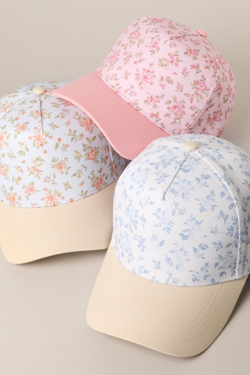Two Tone Floral Design 5 Panel Trucker Hat
