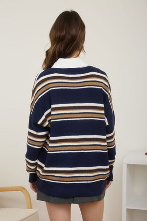 Multicolor Stripe V Neck Long Sleeve Knit Sweater