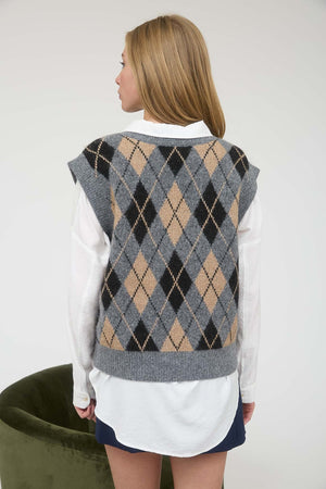 Argyle V Neck Sleeveless Knit Pullover Vest