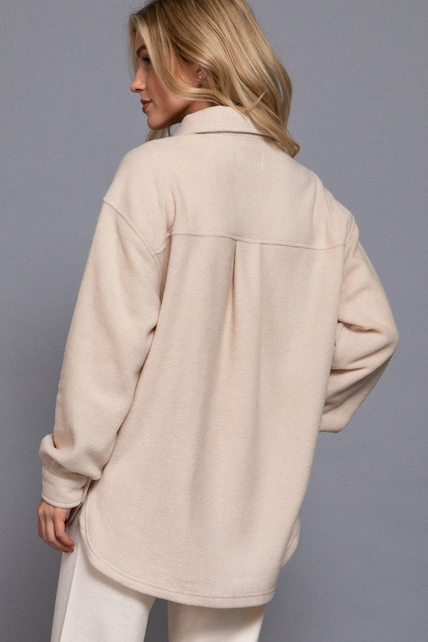 Long Slv Notched Collar Front Pocket Fleece Jacket