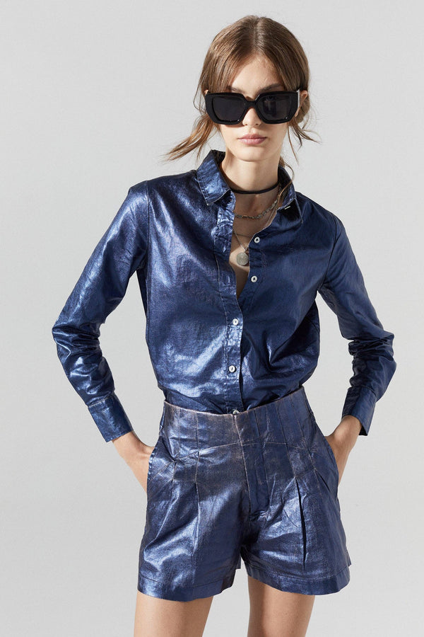 San Marino Metallic Linen Shirt - Dark Blue