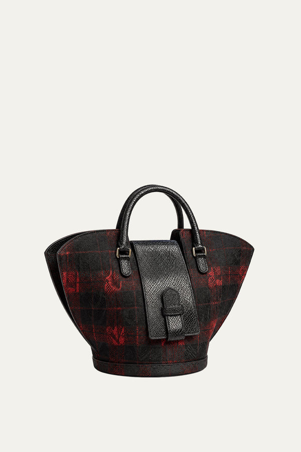 Abanico Large in Red Tartan/Black Leather