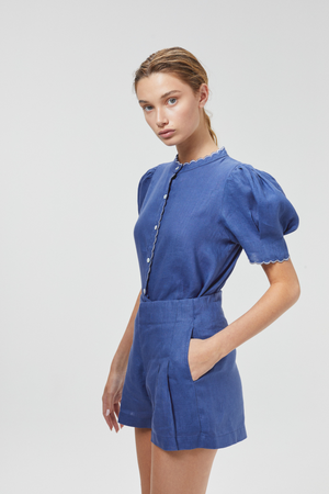 Frida Linen Shorts - Deep Blue