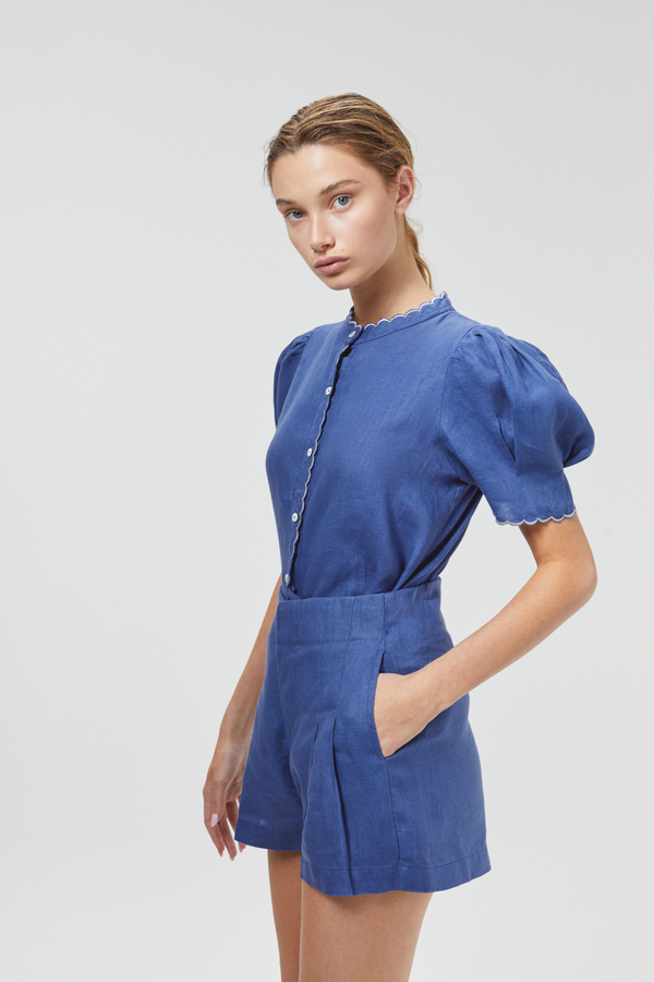 Frida Linen Shorts - Deep Blue