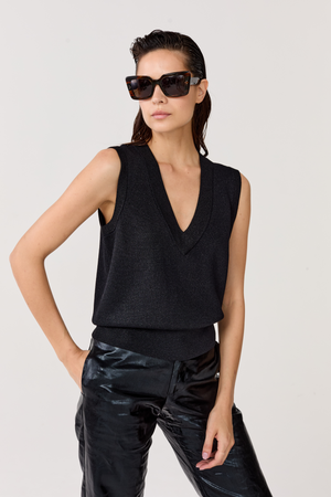 Preppy Lurex Knitted Vest - Black