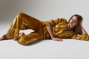 New Luna Silk Velvet Pants - Mustard