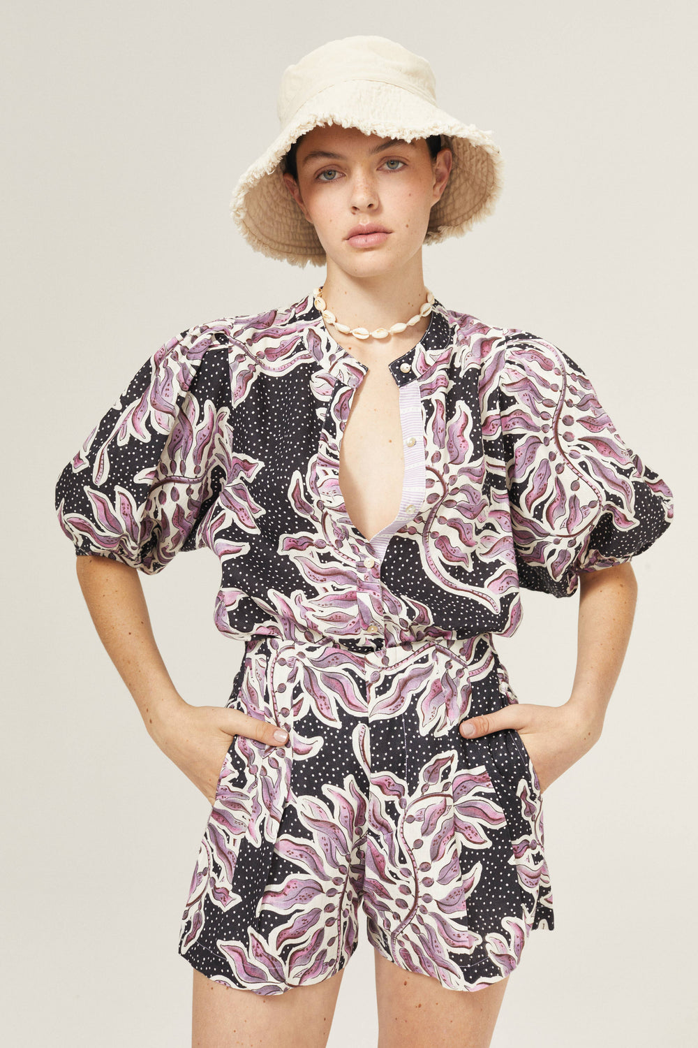 Bubble Linen Shirt - Lavender Sky with Contrasting Details